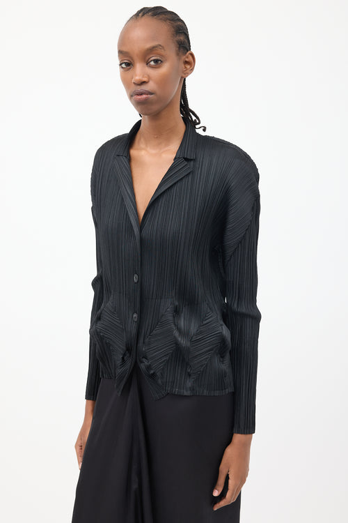 Pleats Please Issey Miyake Black Plisse Gathered Shirt