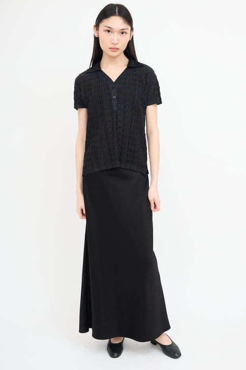 Pleats Please Issey Miyake Black Striped Pleated Polo