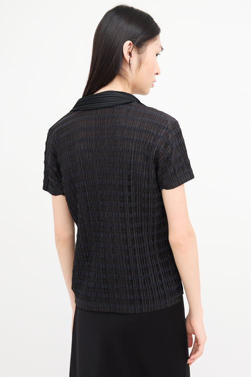 Pleats Please Issey Miyake Black Striped Pleated Polo