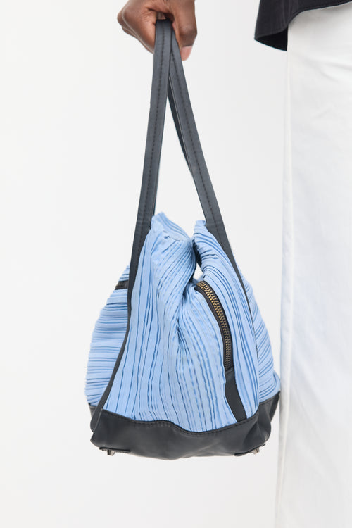 Pleats Please Issey Miyake Blue 
Black Pleated Bag