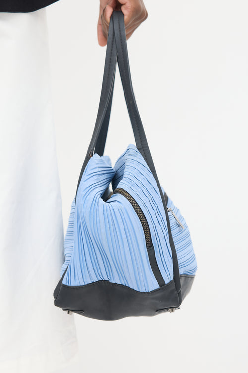 Pleats Please Issey Miyake Blue 
Black Pleated Bag