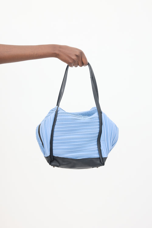 Pleats Please Issey Miyake Blue 
Black Pleated Bag