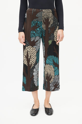 Pleats Please Issey Miyake Brown 
Multi Print Plisse Pant