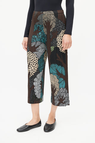 Pleats Please Issey Miyake Brown 
Multi Print Plisse Pant