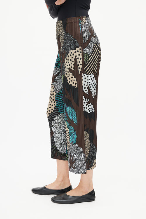 Pleats Please Issey Miyake Brown 
Multi Print Plisse Pant