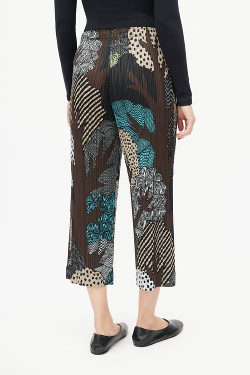 Pleats Please Issey Miyake Brown 
Multi Print Plisse Pant