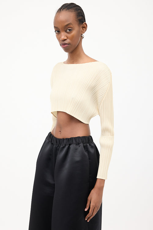 Pleats Please Issey Miyake Cream Pleated Long Sleeve Crop Top