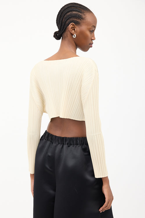 Pleats Please Issey Miyake Cream Pleated Long Sleeve Crop Top