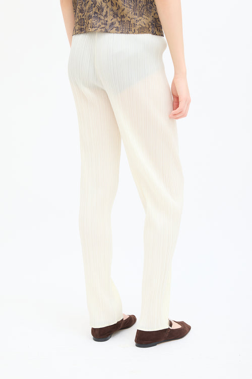 Pleats Please Issey Miyake Cream Pleated Straight Leg Trouser