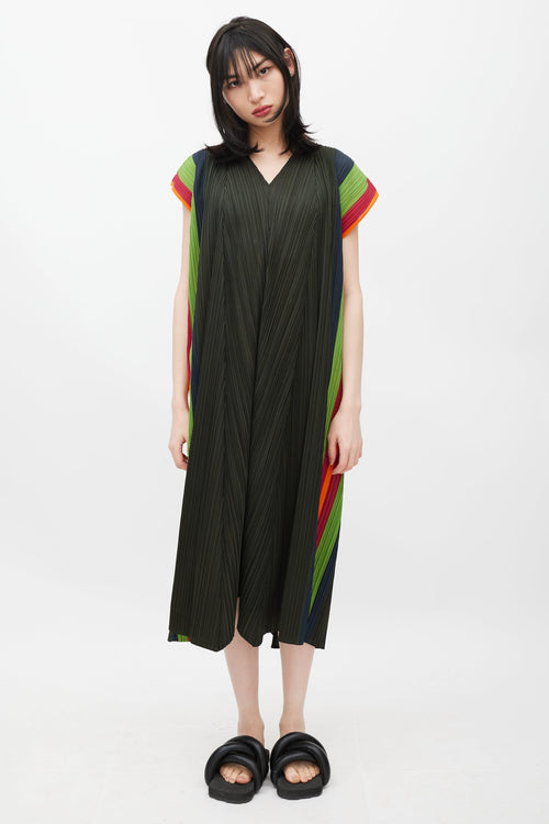 Pleats Please Issey Miyake Green 
Multicolour Pleated Dress