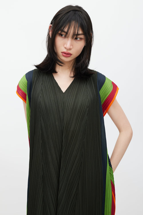 Pleats Please Issey Miyake Green 
Multicolour Pleated Dress