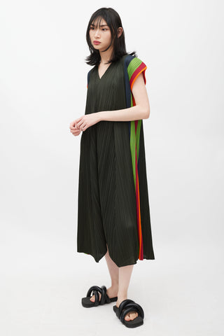 Pleats Please Issey Miyake Green 
Multicolour Pleated Dress