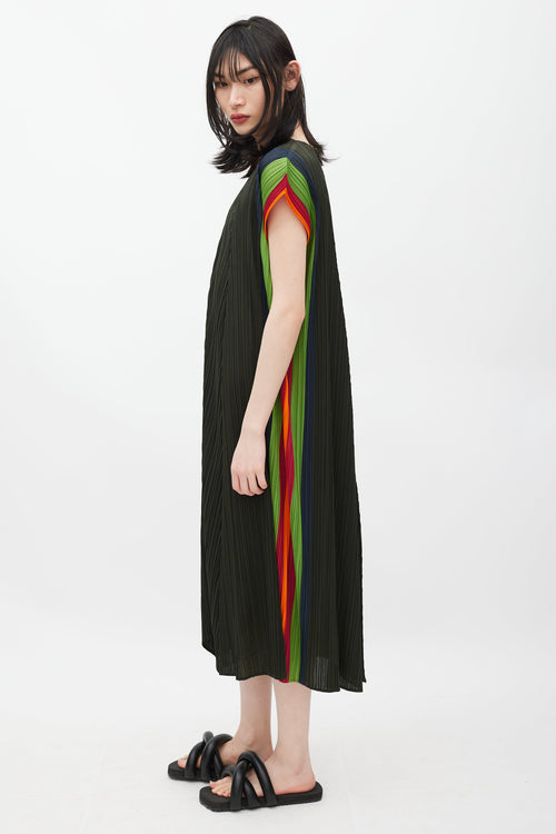 Pleats Please Issey Miyake Green 
Multicolour Pleated Dress