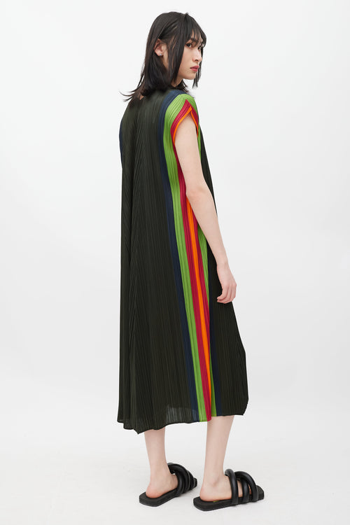 Pleats Please Issey Miyake Green 
Multicolour Pleated Dress