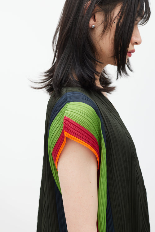 Pleats Please Issey Miyake Green 
Multicolour Pleated Dress