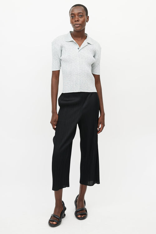 Pleats Please Issey Miyake Grey 
White Pleated Polo