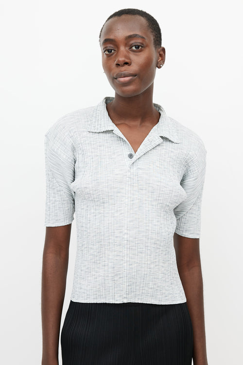 Pleats Please Issey Miyake Grey 
White Pleated Polo