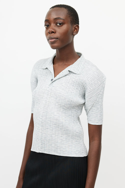 Pleats Please Issey Miyake Grey 
White Pleated Polo