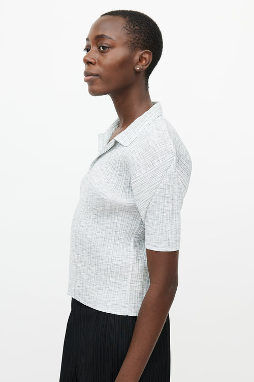 Pleats Please Issey Miyake Grey 
White Pleated Polo