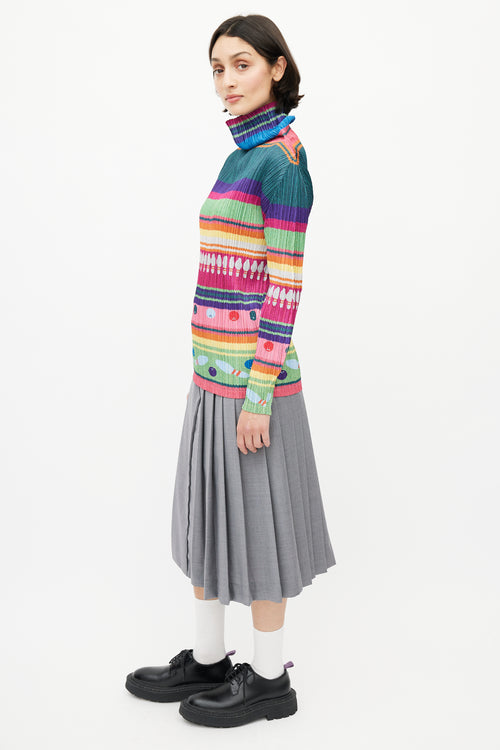 Pleats Please Issey Miyake Multicolour Bowling Print Plisse Top