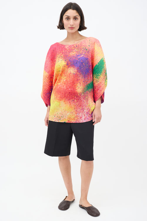 Pleats Please Issey Miyake Multicolour Printed Circle Pleated Top