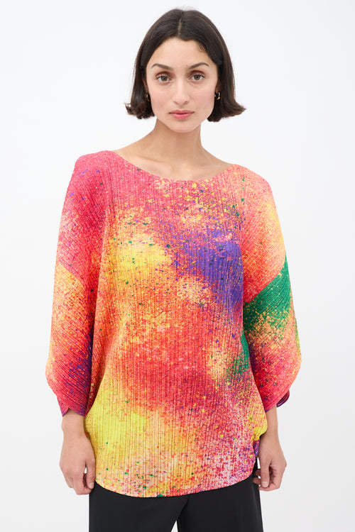 Pleats Please Issey Miyake Multicolour Printed Circle Pleated Top