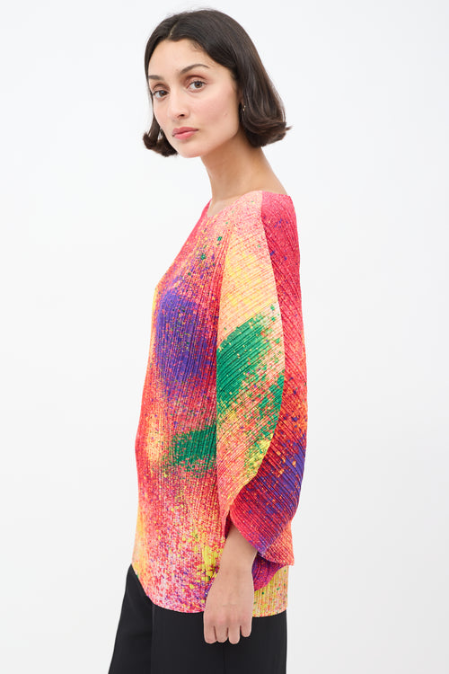 Pleats Please Issey Miyake Multicolour Printed Circle Pleated Top