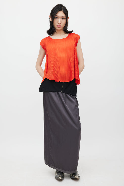 Pleats Please Issey Miyake Orange Pleated Sleeveless Top