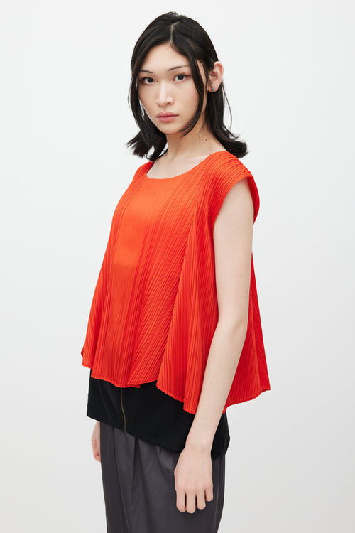 Pleats Please Issey Miyake Orange Pleated Sleeveless Top