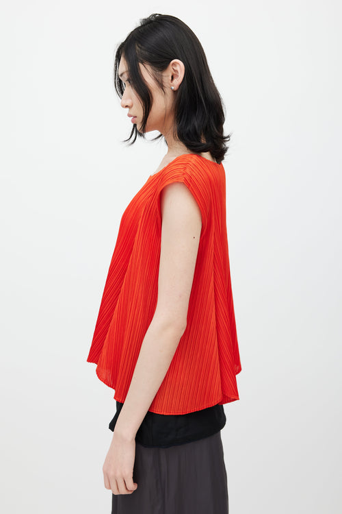 Pleats Please Issey Miyake Orange Pleated Sleeveless Top