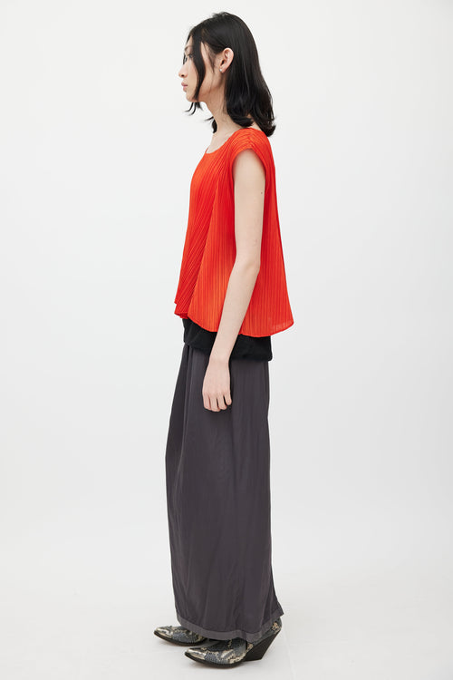 Pleats Please Issey Miyake Orange Pleated Sleeveless Top