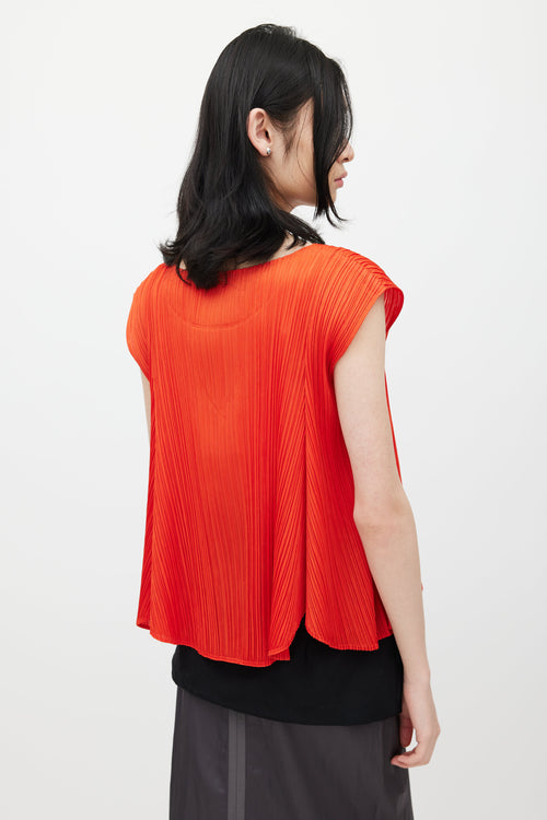 Pleats Please Issey Miyake Orange Pleated Sleeveless Top