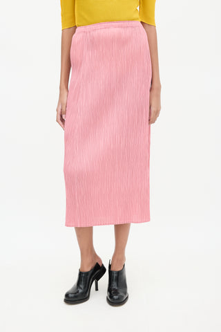 Pleats Please Issey Miyake Pink Pleated Midi Skirt