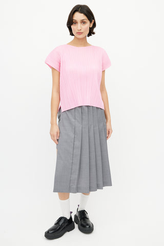 Pleats Please Issey Miyake Pink Plisse Short Sleeve Top