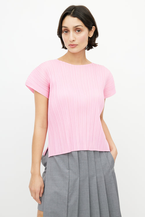 Pleats Please Issey Miyake Pink Plisse Short Sleeve Top