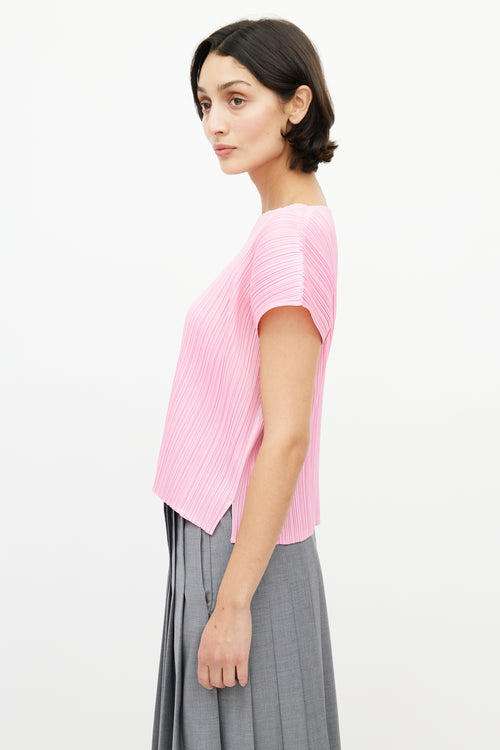 Pleats Please Issey Miyake Pink Plisse Short Sleeve Top