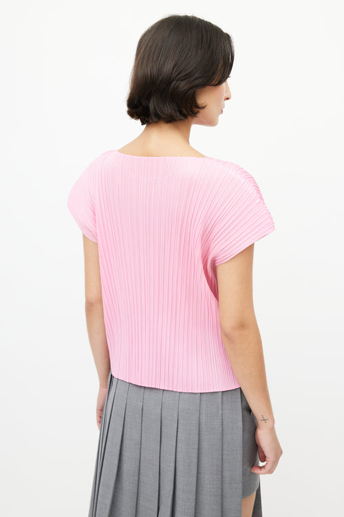 Pleats Please Issey Miyake Pink Plisse Short Sleeve Top