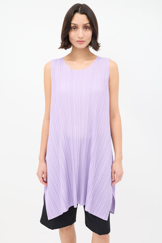 Pleats Please Issey Miyake Purple Pleated Sleeveless Shift Dress