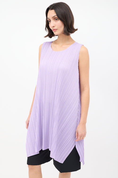 Pleats Please Issey Miyake Purple Pleated Sleeveless Shift Dress