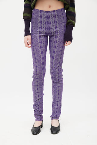 Pleats Please Issey Miyake Purple 
White Argyle Legging