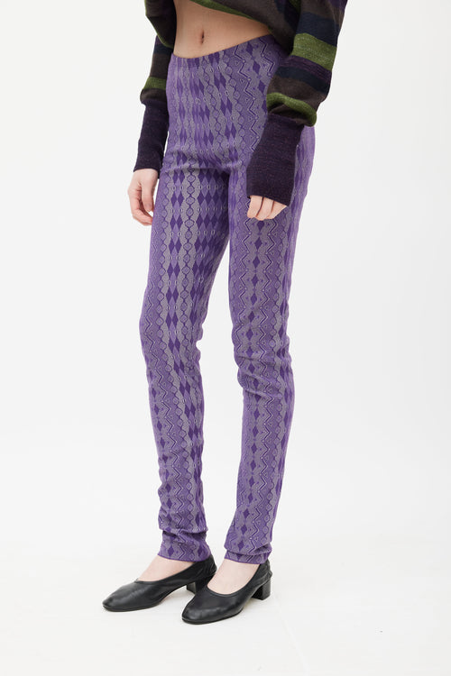 Pleats Please Issey Miyake Purple 
White Argyle Legging