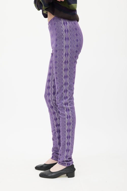 Pleats Please Issey Miyake Purple 
White Argyle Legging