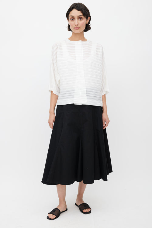 Pleats Please Issey Miyake White Pleated Cardigan Top