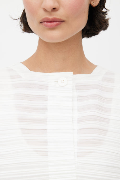 Pleats Please Issey Miyake White Pleated Cardigan Top