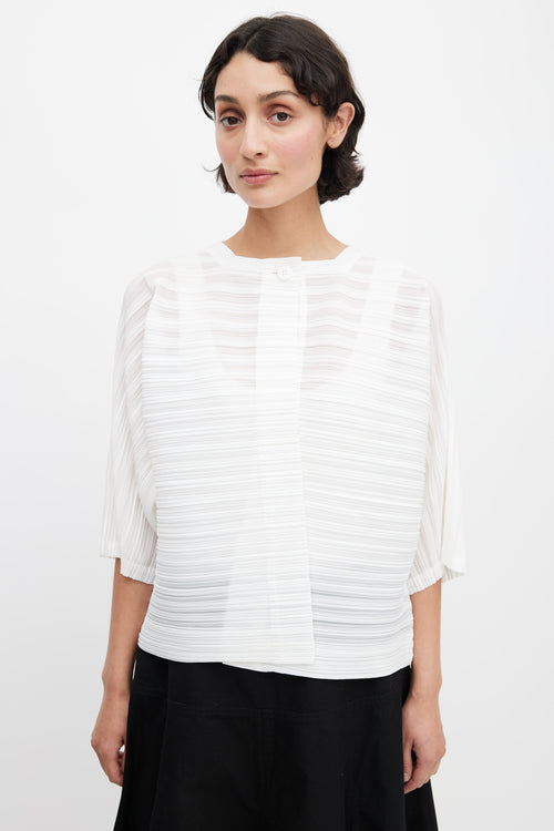 Pleats Please Issey Miyake White Pleated Cardigan Top