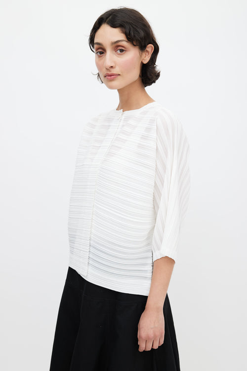 Pleats Please Issey Miyake White Pleated Cardigan Top