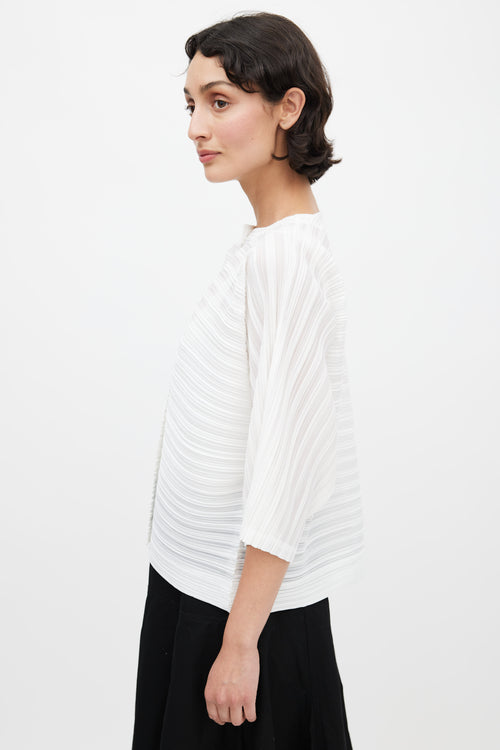 Pleats Please Issey Miyake White Pleated Cardigan Top