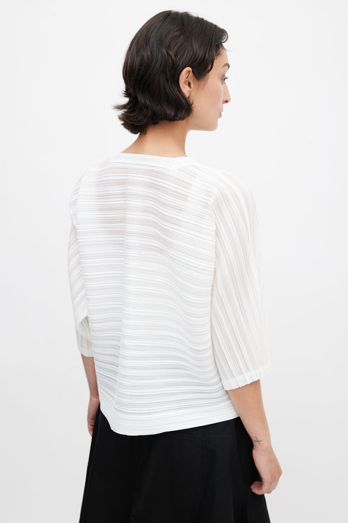 Pleats Please Issey Miyake White Pleated Cardigan Top