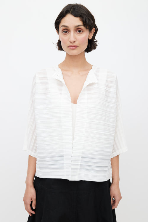 Pleats Please Issey Miyake White Pleated Cardigan Top