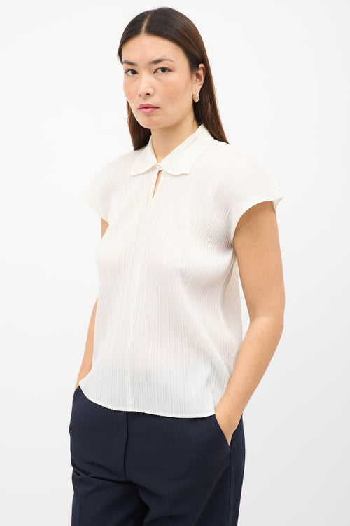 Pleats Please Issey Miyake White Plisse Polo Shirt